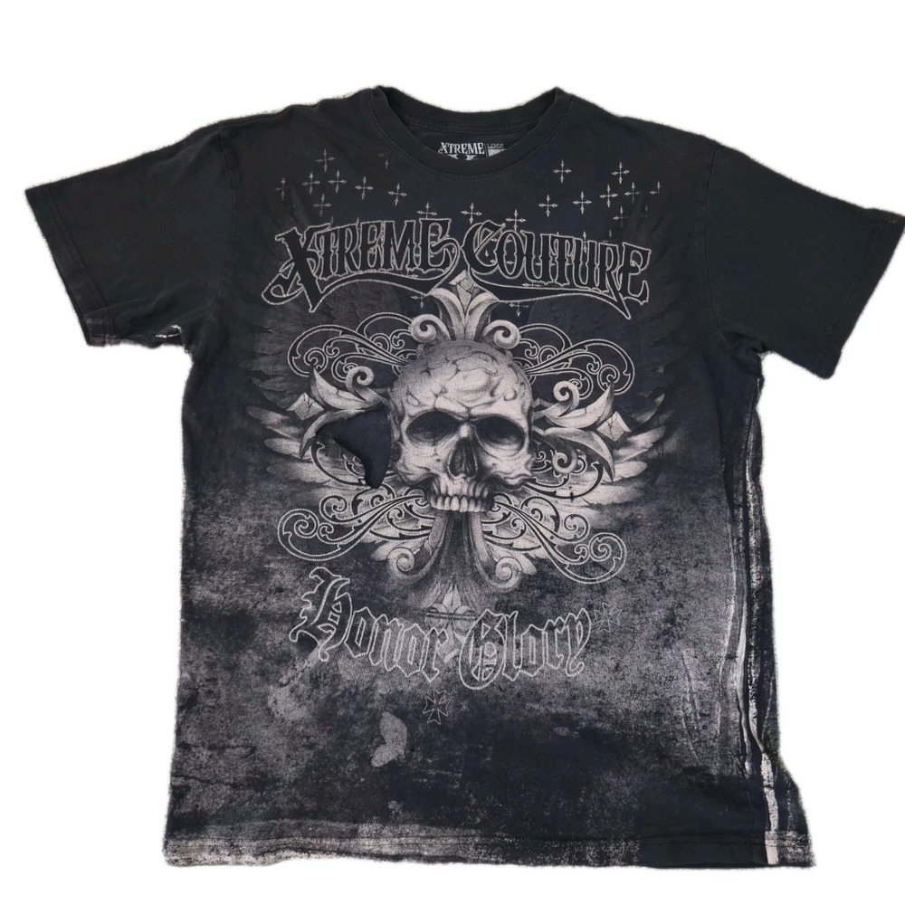 Y2K Xtreme Couture Affliction Style Graphic Shirt Size L Skeleton Goth Grunge